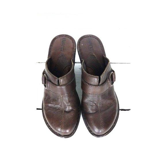 Dark brown leather Born clogs leather wedge sandals - Picture 2 of 7